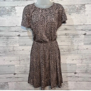 Loft dress with taupe and black leaf design with Dolman sleeves